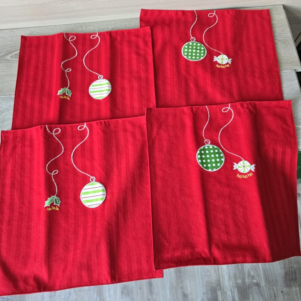 4 LENOX Christmas Holiday 15" Square Merry Bright Ho Ho Ho Fa La La Placemat Set